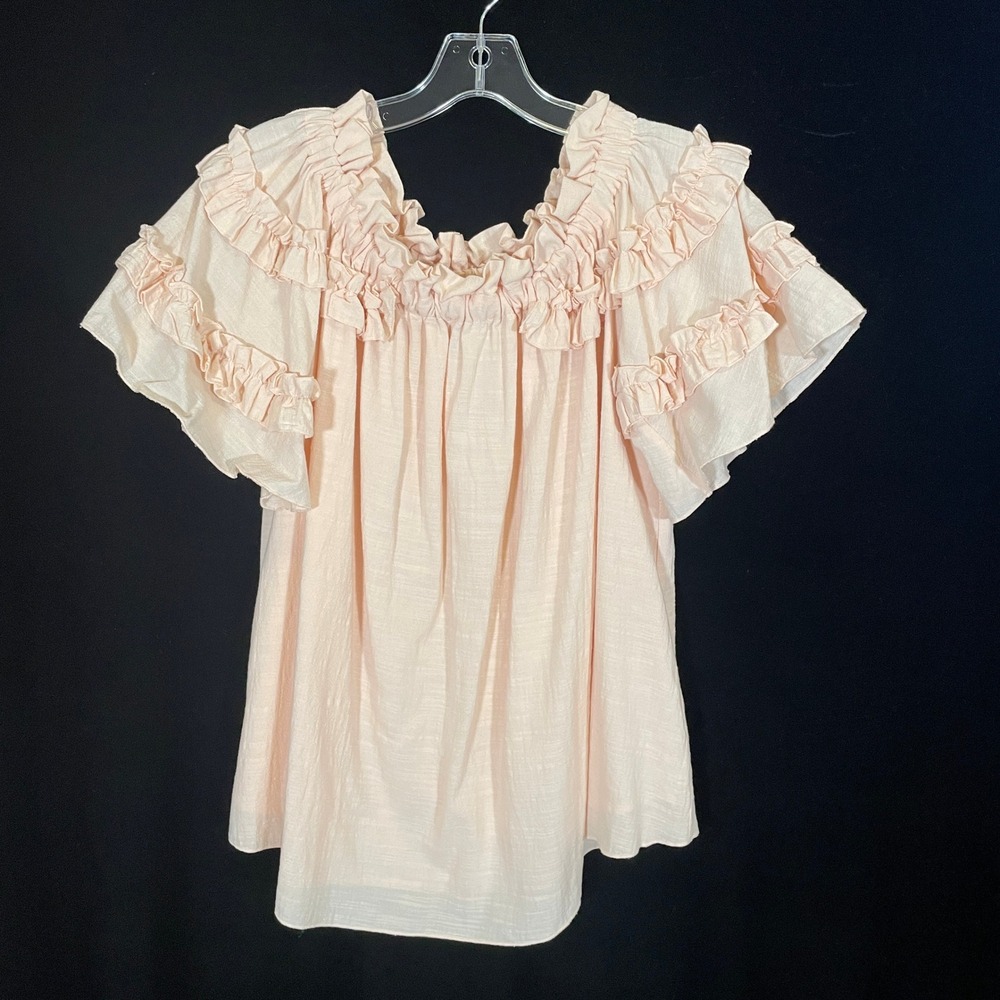 Anthropologie Steele. Peach‎ Blouse Off the Shoulder Ruffles Romantic Coquette M